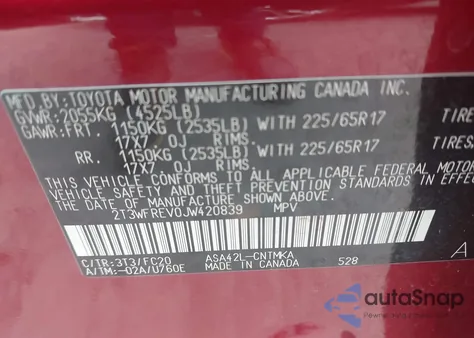 2018 Toyota Rav4 Xle z USA, uszkodzony, nr VIN 2T3WFREV0JW420839